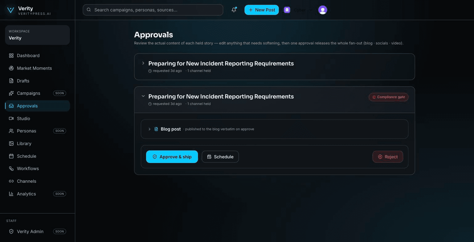 Approvals — Veritypress console